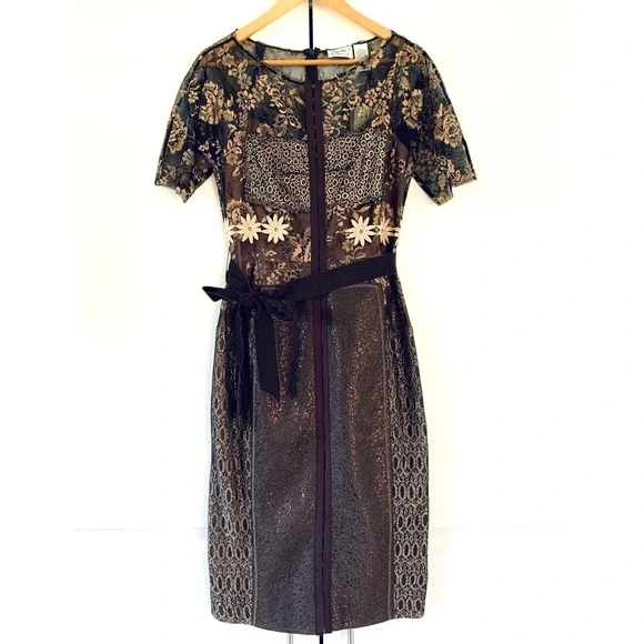 Byron Lars Dresses | Byron Lars Black And Gold Lace Dress | Color: Brown/Gold | Size: 6 | Gdroude's Closet